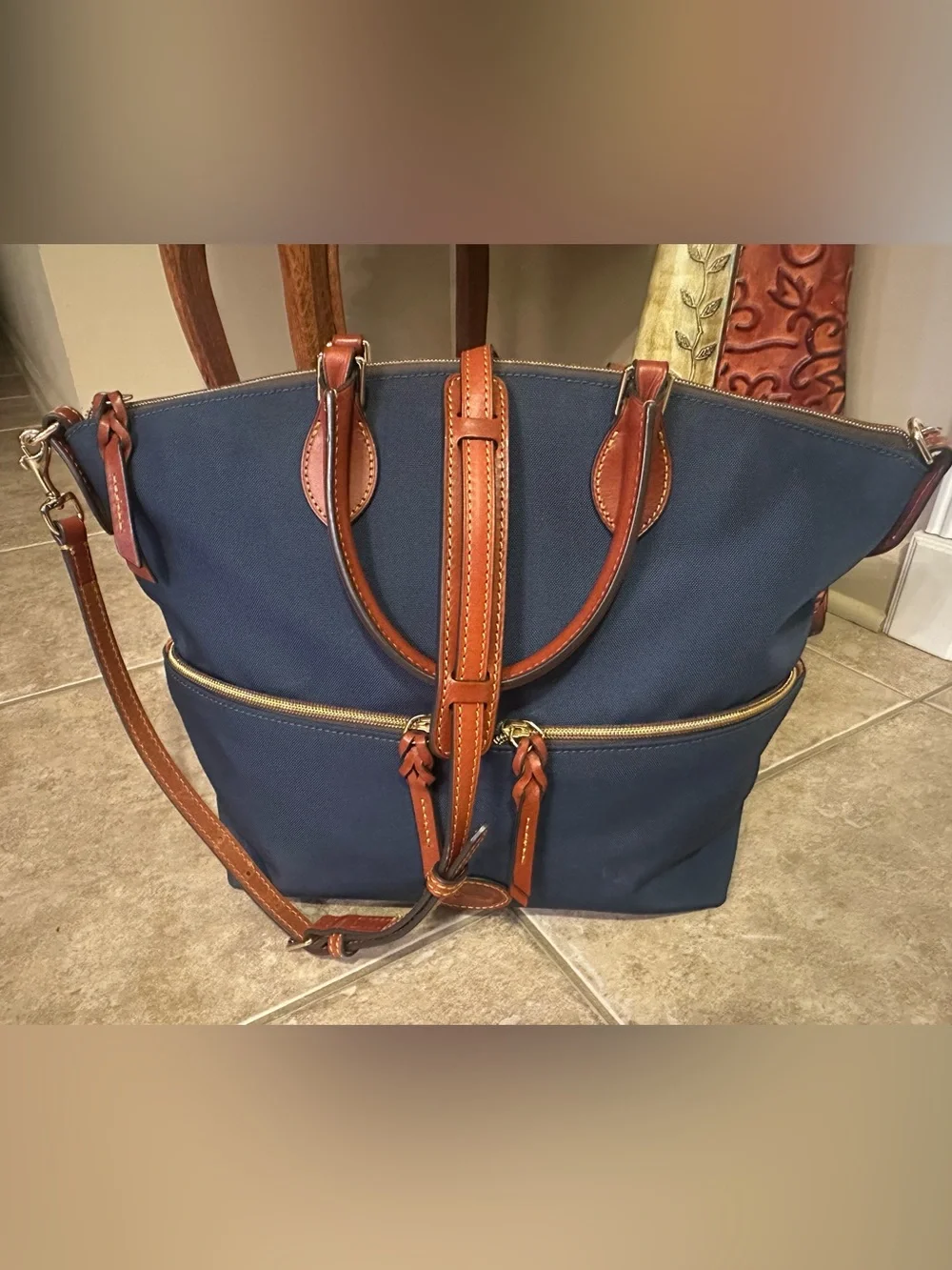 Dooney & Bourke Periwinkle/Cornflower Blue Nylon Large Pocket Satchel